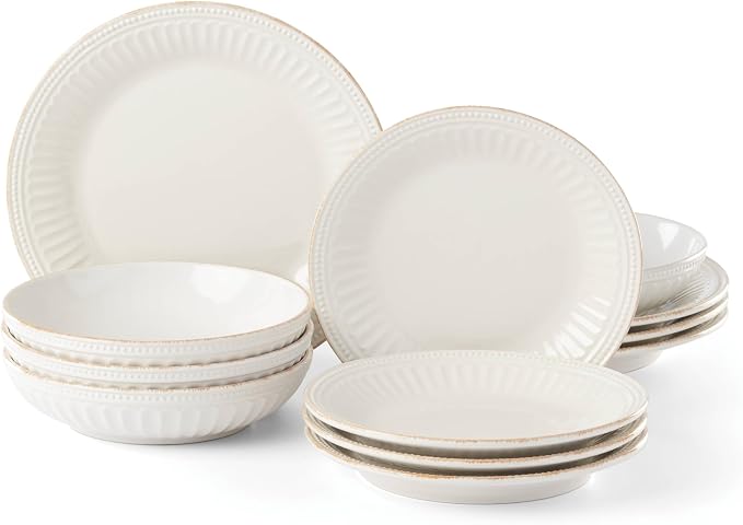 Lenox 891196 French Perle Groove White 12-Piece Pasta Bowl Dinnerware Set by Lenox