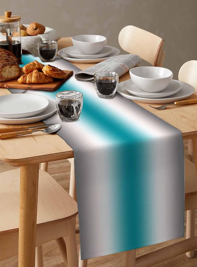 Turquoise Gray Ombre Table Runners 72 Inches Long, Farmhouse Teal Gradient - Image 3