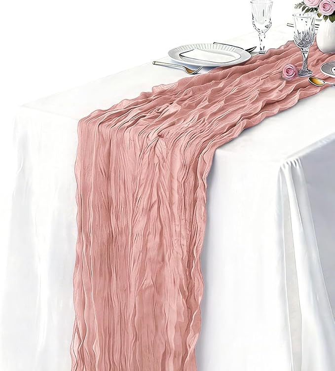 3 Pack Dusty Pink Cheesecloth Table Runner 21 x 120 Inch Boho Gauze Sheer Table - Image 2