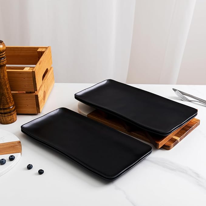 Melamine Rectangular Serving Platters and Trays set, 14” x 7” Matte Black Party - Image 2