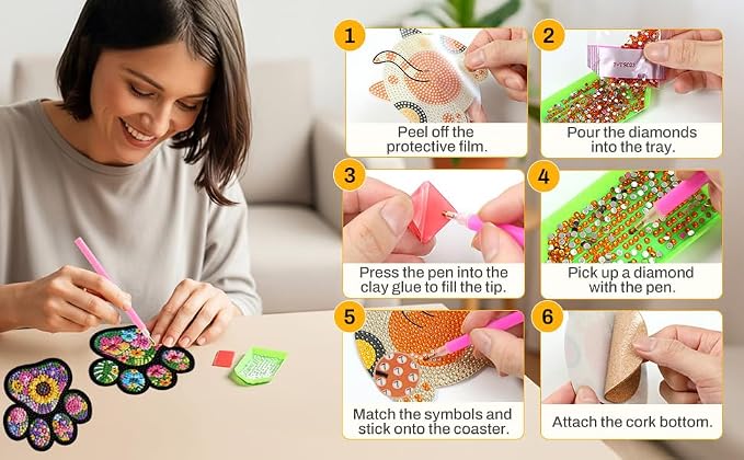 ijbnhd 8 Pcs Diamond Art Coasters Kits Dog Paw 4x4 inch | Diamond Painting - Image 8