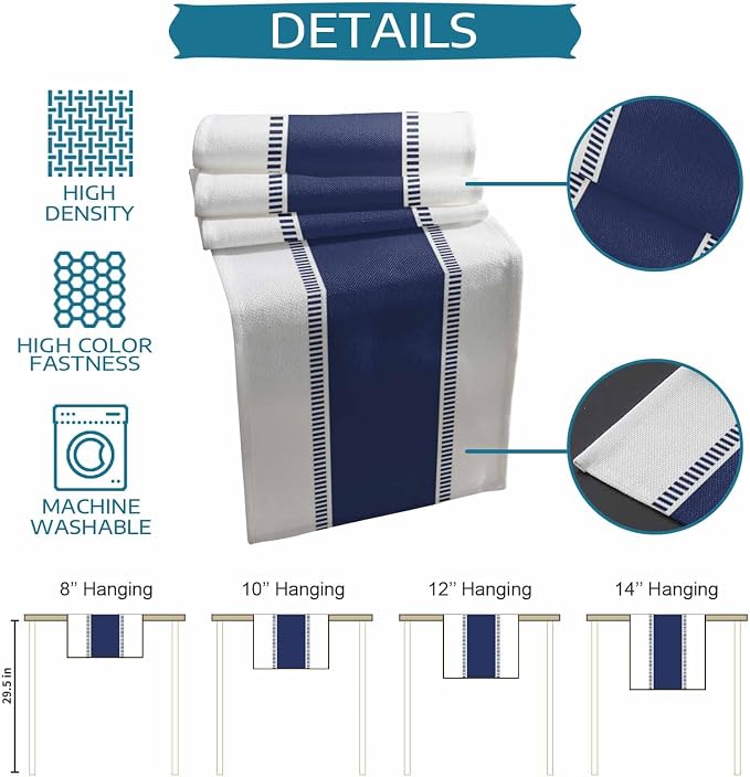 Navy Blue Stripes Table Runners, Non Slip Farmhouse Table Runner Dresser Scarves - Image 7