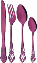 8-Piece Luxury Royal Silverware Set, 18/10 Stainless Steel Purple Flatware Set by JANKNG