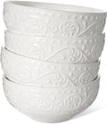 Ceramic Cereal Bowls 26 oz, Embossment Soup Bowls Set of 4, Dishwasher by Artena