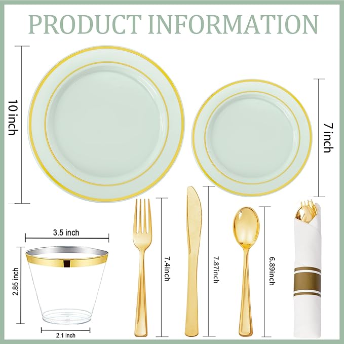 175PCS Sage Green Plastic Plates - Image 9
