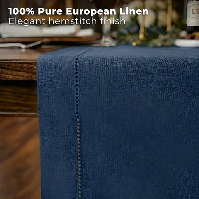 Signature Linen™ by D'Moksha Navy Blue Table Runner 120 Inches Long, 100% Pure - Image 2