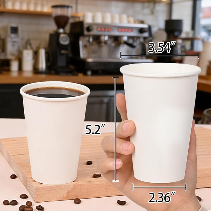 MOUMOULIFE Disposable Paper Coffee Cups 16 oz 100 Count, Leak-Proof White - Image 2