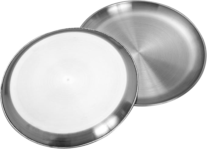 CAMBUY Stainless Steel Plates 10 inch 4 Pcs Metal Dinner Dishes Plate Set | - Image 2