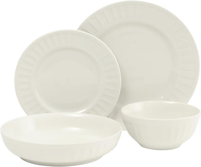 Gibson Home Melbourne White Plates and Bowls Set, 16 Piece Embossed Ceramic - Image 9