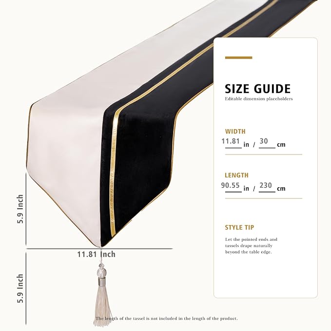 Avigers Table Runner 12 x 90 Inch, Tassels | Faux Silk double-layer accent - Image 2