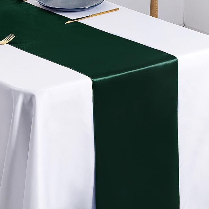 SiinvdaBZX 24 Pcs Green Satin Table Runner 12 x 108 inches Long | Bright Smooth - Image 6