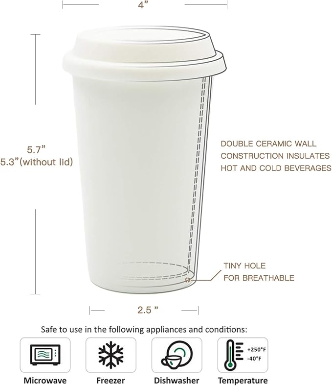 Double Wall Insulated Ceramic Cup, I Am Not a Paper Cup, Ceramic Travel Cup - Image 3