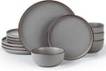 Famiware Mercury 12-Piece Stoneware Dinnerware Set, Dark Grey | Plates and Bowls by Famiware