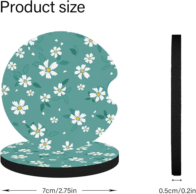 2pcs Cute Blue Flowers Car Coasters, Absorbent Universal neoprener Cup Holder - Image 2