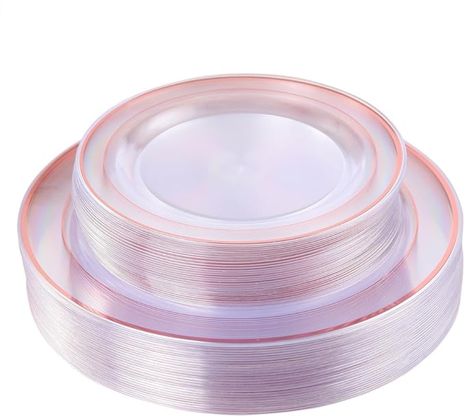 I00000 50 Pcs Rose Gold Plastic Plates, Disposable Party Set Include: 50 Clear by I00000