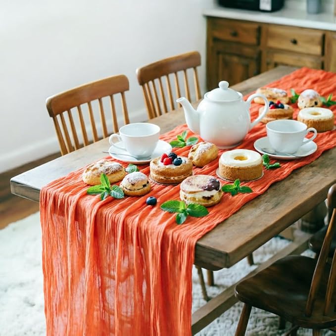 Orange Cheesecloth Table Runner 120 Inches 10 Ft Gauze Table Runner | Summer - Image 5