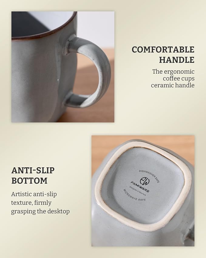 famiware Coffee Mugs Set of 8, Ocean Square 13oz Coffee Cup Set - Image 7