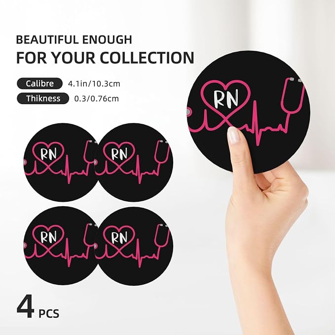 Nurse Rn Stethoscope Coasters Set of 4, Absorbent Ceramic Drink Coasters Cup Mat - Image 3