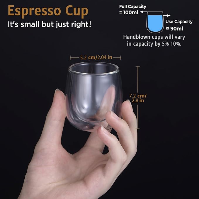 glastal Espresso Cups Set of 6, Double Walled Glass Coffee Cups 4oz - Image 2