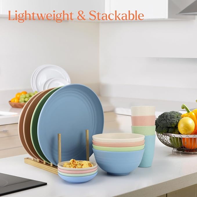 Wheat straw plates and bowls sets of 16 - Image 4