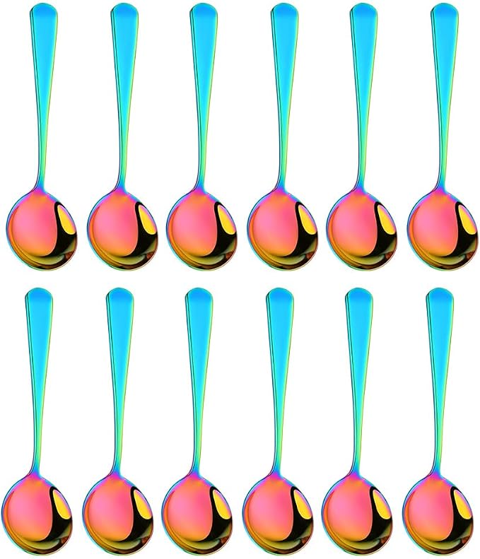 Broth Round Spoon Set, 12-Piece Reusable Stainless Steel Dinner Table Cereal - Image 9