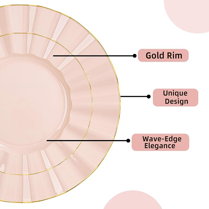 120PCS Blush Pink Plastic Plates, Wavy Plates - Image 3