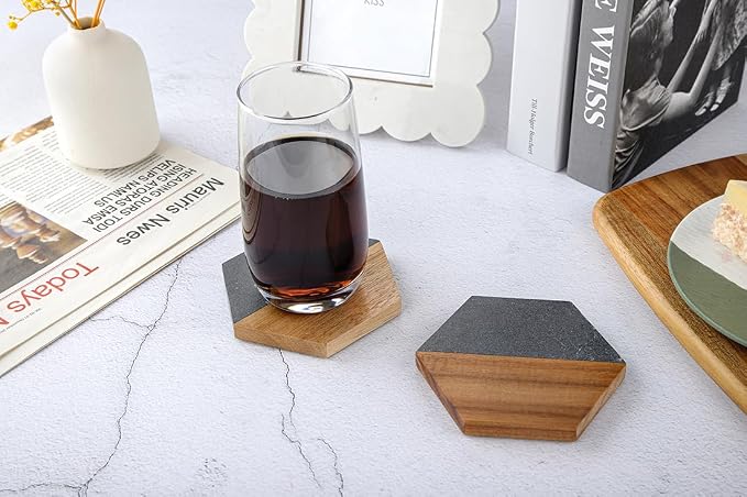 WLWNWFT Wood Black Marble Coasters - Image 6