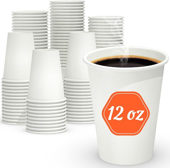 Dealusy 100 Count 12 oz Coffee Cups, Leak-Free Food Safe Paper Cups 12 oz by Dealusy