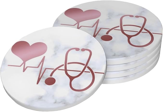 Nurse Doctor Heart Stethoscope Coasters Set of 4, Absorbent Ceramic Drink by Unknown