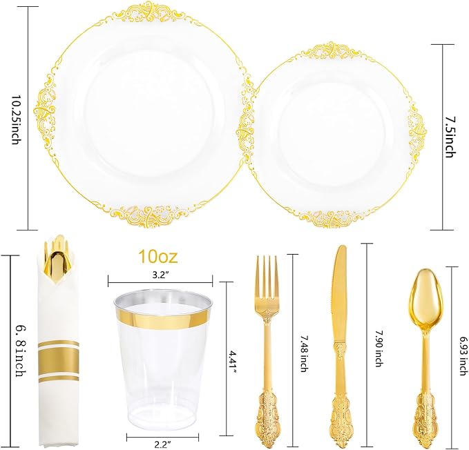 210 Pcs White Gold Plates for Party | White Party Plates Set for 30 Guests - Image 3