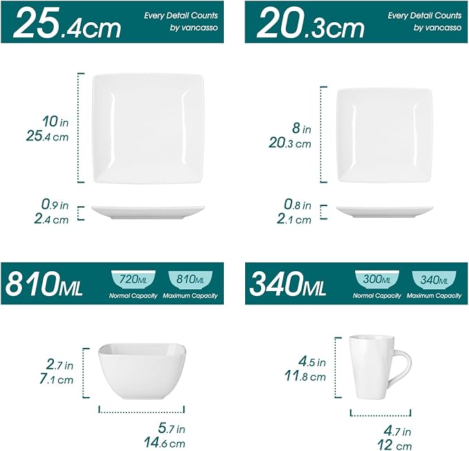 vancasso Soho Dinnerware Sets 24 Pieces, Dinner Plate, Dessert Plate, Cups and - Image 2