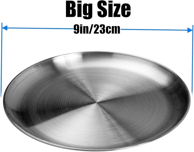 CAMBUY Stainless Steel Plates 9 inch 10 Pcs Metal Dinner Dishes Plate Set | - Image 3