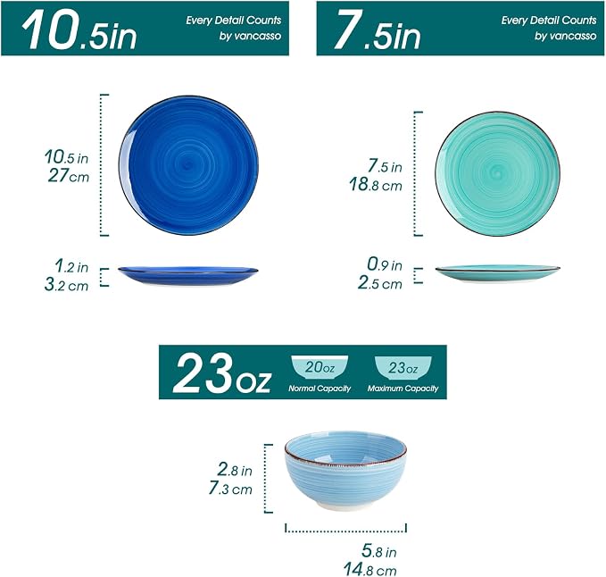 vancasso Bonita Plates and Bowls Set 18 Pieces Blue Stoneware Service - Image 2