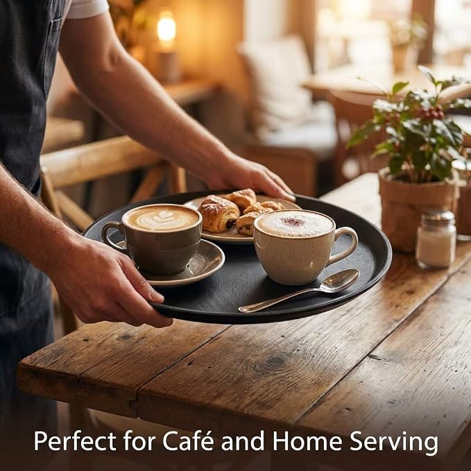 QWORK 14-Inch Round Non-Slip Serving Tray Set – 4Pack Rubber Surface Drink & - Image 5