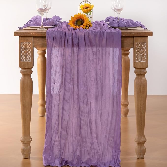 DeZerlor Purple Cheesecloth Table Runners 10 Pack Summer Boho Runners | - Image 4