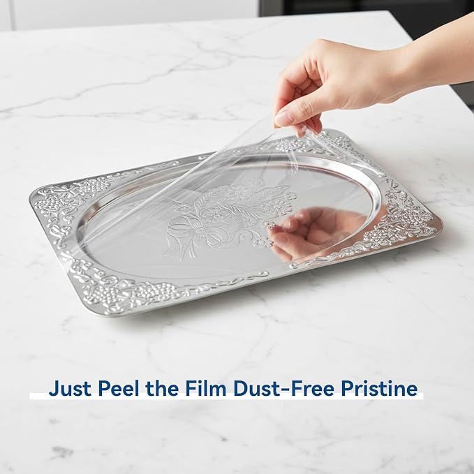 4 Pcs Silver Serving Trays Set 13.8" x 8.5" Small Stainless Steel Serving Tray - Image 3
