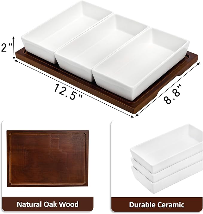 Elsjoy 3-Section Serving Tray, Wood Divided Serving Dish - Image 2