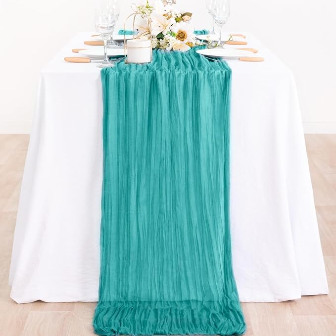 Teal Cheesecloth Table Runner 10ft Rustic Gauze Summer Decororations | - Image 3