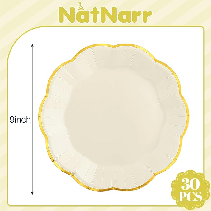 NatNarr 30 Pcs Cream Paper Plates, 9 Inch Ivory Paper Plates - Image 2