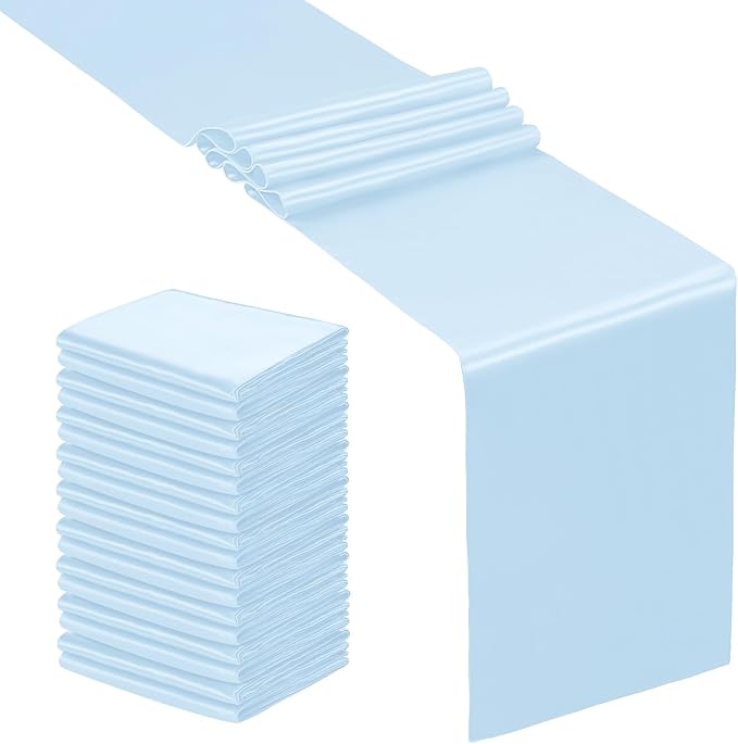 SiinvdaBZX 24 Pcs Light Blue Satin Table Runner 12 x 108 inches Long | Bright by SiinvdaBZX