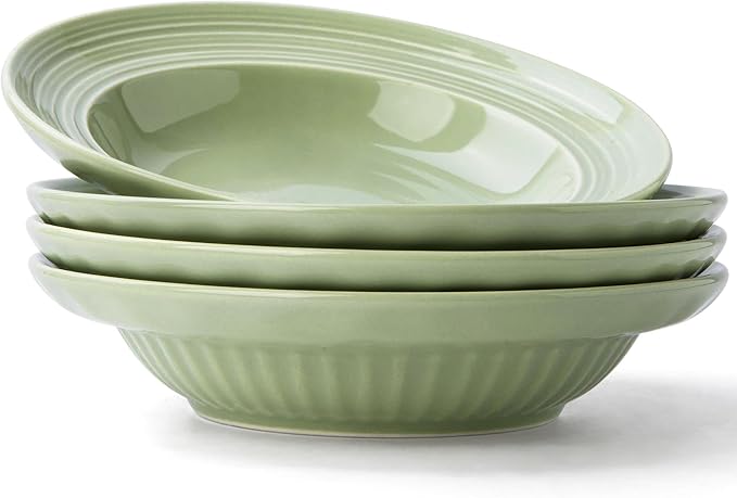 Wide Rim Soup Bowls Set of 4, 11 oz, 8 Inch Green | Shallow wide rim bowls by OniAnt