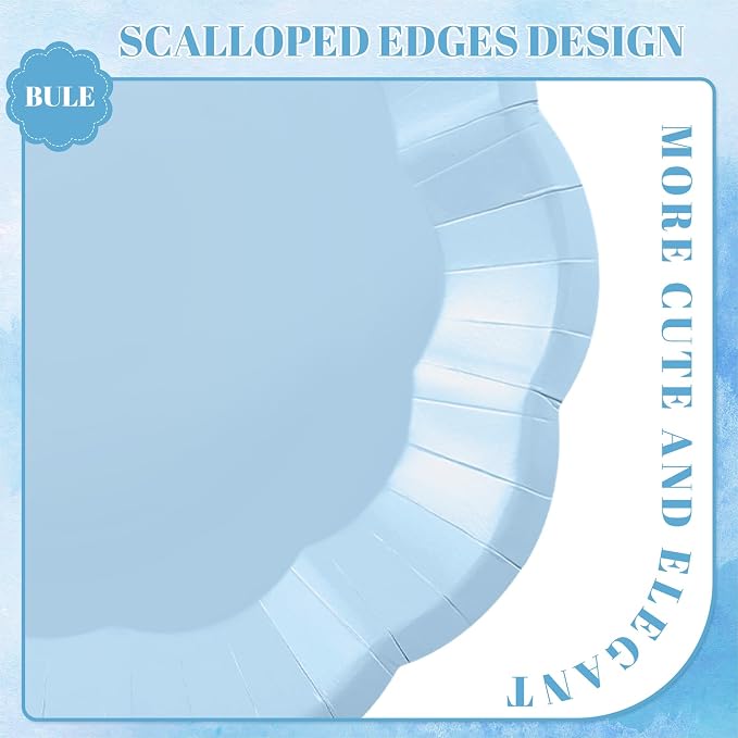 NatNarr 30 Pcs Light Blue Paper Plates 9 Inch Scalloped Plates Disposable - Image 3