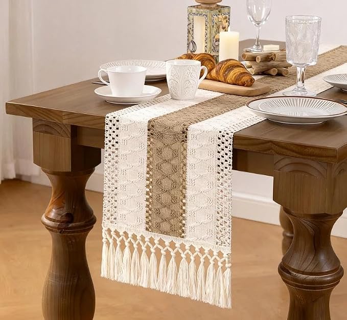 MLMW Boho Jute Table Runner Farmhouse Burlap Small Table Runner Dresser Runner - Image 3