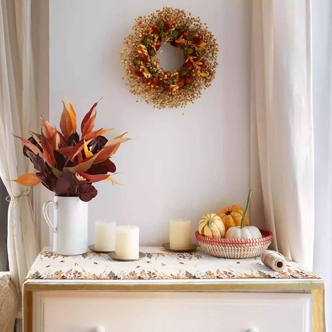 White Golden-Yellow Pumpkin Fall Table Runner 72 Inches Long, Thanksgiving - Image 3