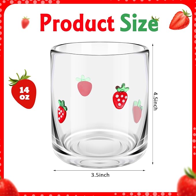 SiliFine 2 Pcs Strawberry Icon Juice Glasses - 14oz Sweet Strawberry Stemless - Image 3
