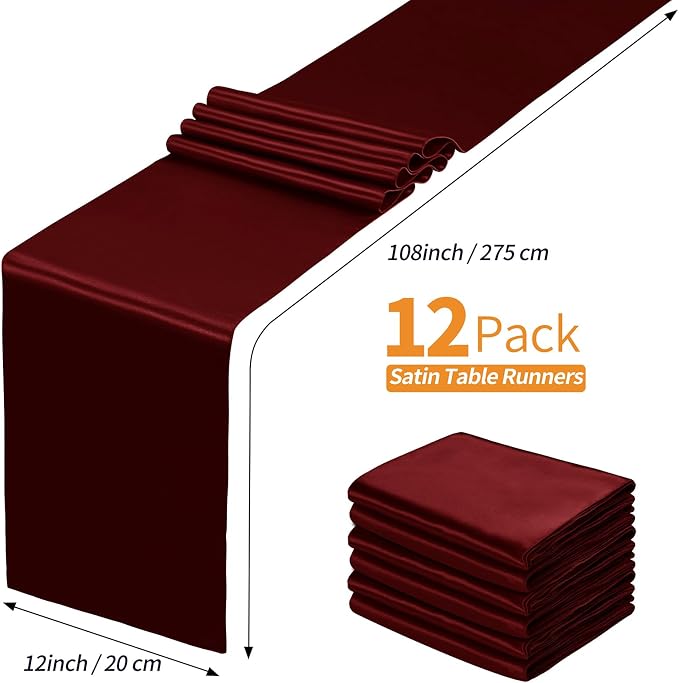 SiinvdaBZX 12 Pcs Burgundy Satin Table Runner 12 x 108 inches Long | Bright - Image 4