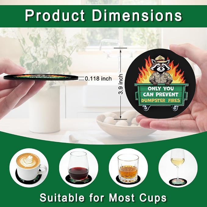 Only You Can Prevent Dumpster Fires Drink Cup Holder Coaster Set of 2, Funny - Image 2