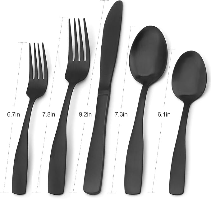 Matte Black Silverware Set, Bysta 40-Piece Stainless Steel Flatware Set - Image 2