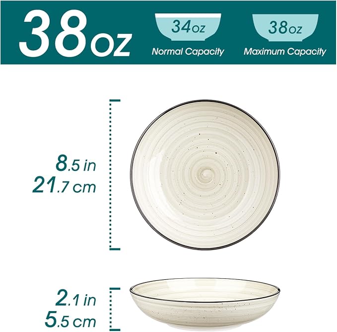vancasso Bonbon Pasta Bowls Set of 6, 38 Oz Ceramic Salad Bowls, Wide and - Image 2