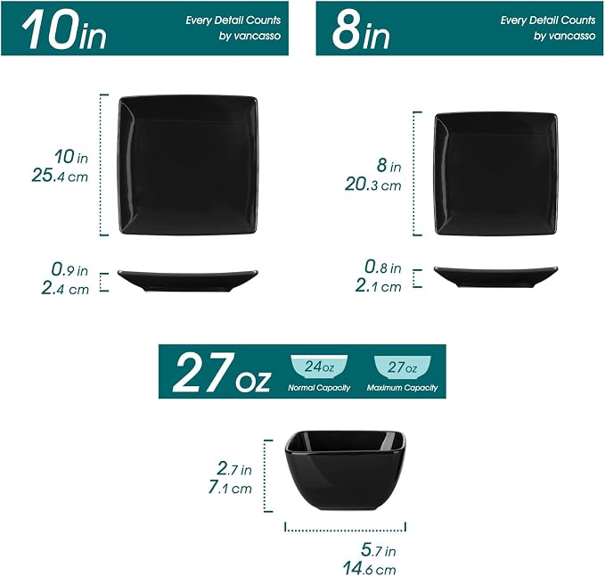 vancasso Soho Dinnerware Sets 12 Pieces, Plates and Bowls Sets, Dinner Plate - Image 2